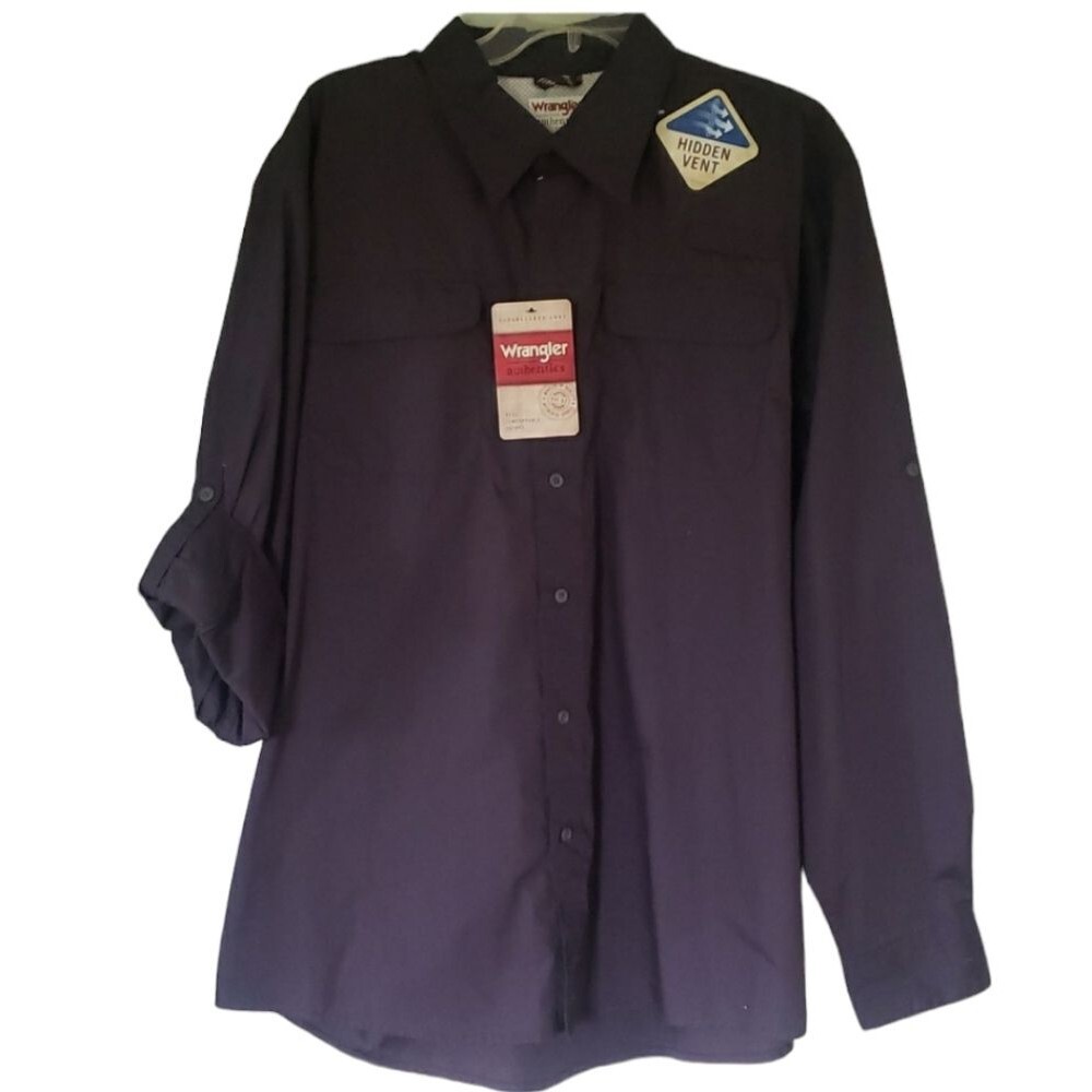 NWT Wrangler‎ Mens XL  Black Button Down Shirt Vented Adjustable Sleeve